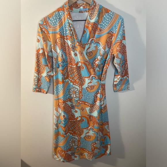 J.McLaughlin||Chinoiserie Panama Wrap Dress Orange, Knee Length Size XS - Picture 2 of 6